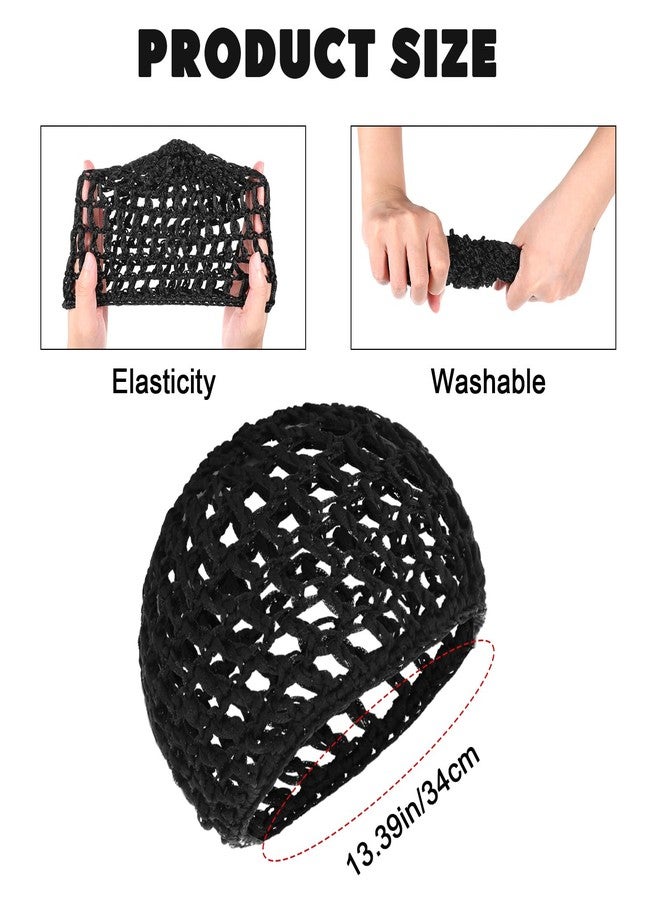 KFHENSOMR 4 Pack Crochet Hair Nets, Knit Snood Bonnets, Hairnet Hair Cover, Crocheted Sleep Cap for Women - Soft, Breathable Mesh Hairs Wrap Net for Sleeping, Shower, Silk Press (Black) - Image 2